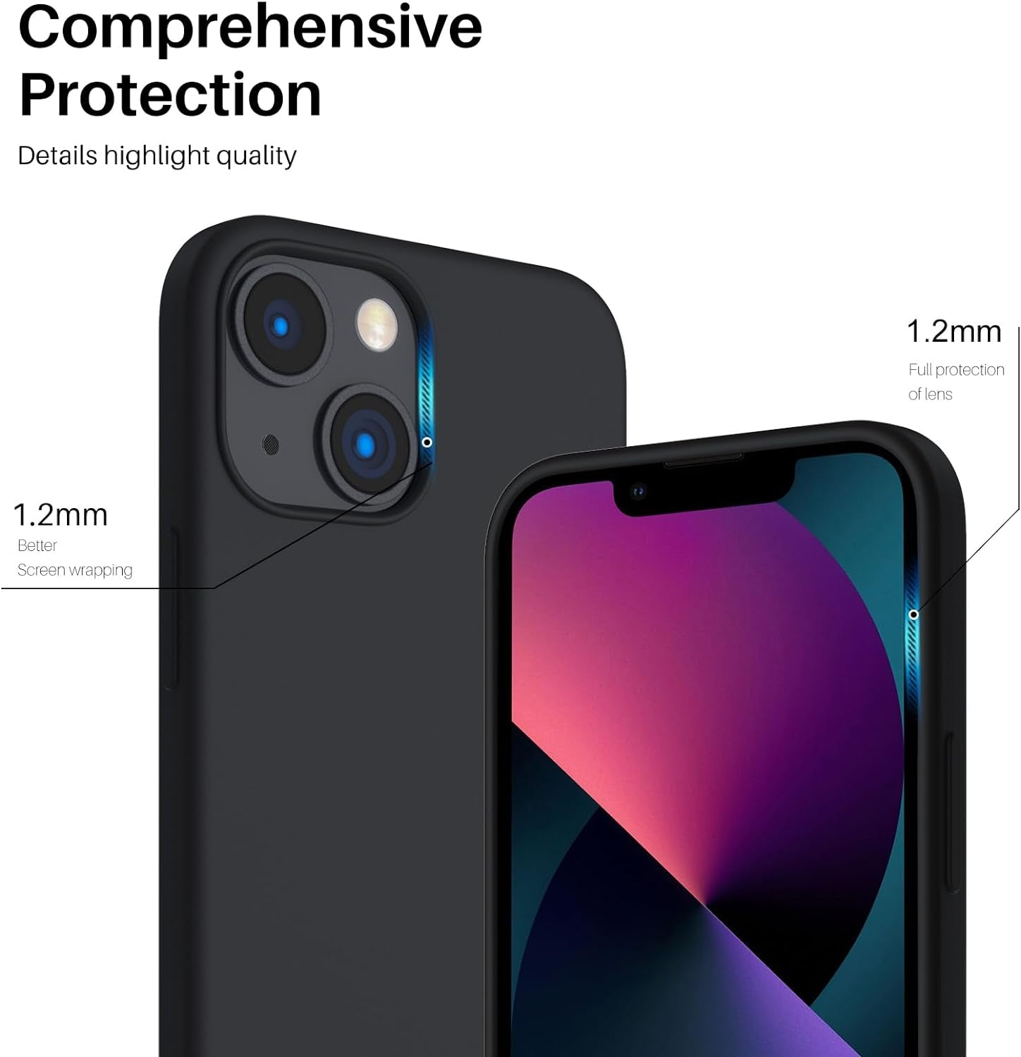 Compatible with Iphone 13 Mini Case, Slim Liquid Silicone 3 Layers Full Covered Soft Gel Rubber Phone Cover with Microfiber Lining 5.4 Inch-Midnight