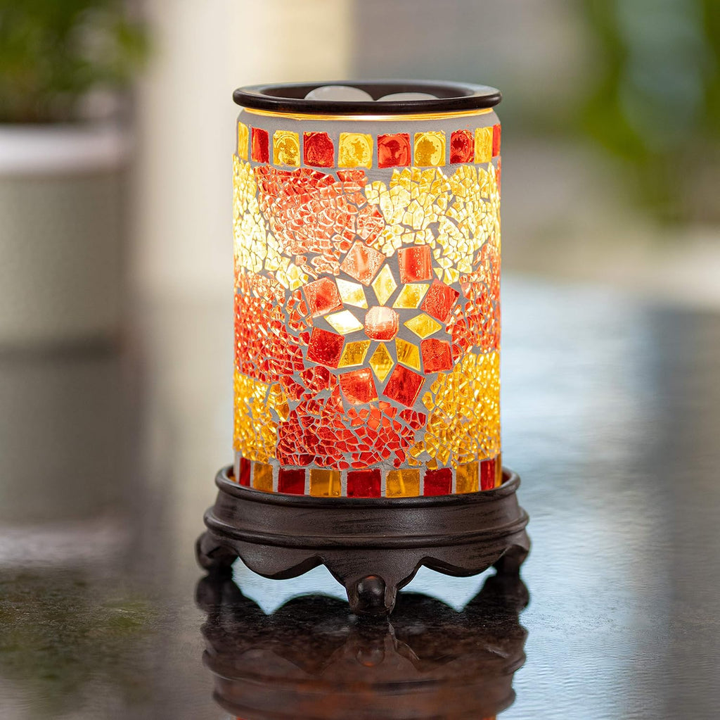 Wall Plug-In Wax Warmer for Scented Wax Mosaic Glass Ruby and Gold Electric Home Fragrance Warmer for Essential Oils Candle Wax Melts and Tarts Scent Warmer Night Light